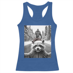 Funny Racoon With Bigfoot Selfie Christmas Racerback Tank Top TS14 Royal Blue Print Your Wear