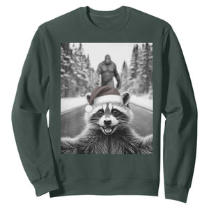 Funny Racoon With Bigfoot Selfie Christmas Sweatshirt TS14 Dark Forest Green Print Your Wear