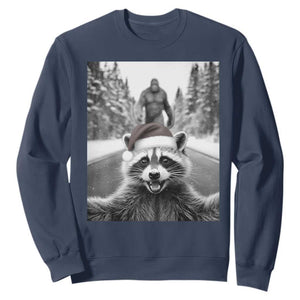Funny Racoon With Bigfoot Selfie Christmas Sweatshirt TS14 Navy Print Your Wear