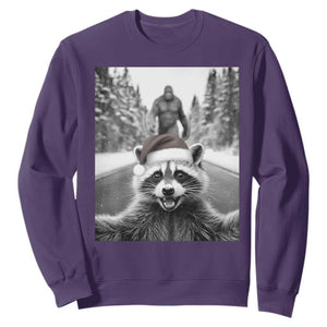 Funny Racoon With Bigfoot Selfie Christmas Sweatshirt TS14 Purple Print Your Wear