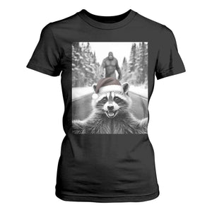 Funny Racoon With Bigfoot Selfie Christmas T Shirt For Women TS14 Black Print Your Wear