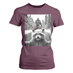 Funny Racoon With Bigfoot Selfie Christmas T Shirt For Women TS14 Maroon Print Your Wear