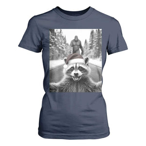 Funny Racoon With Bigfoot Selfie Christmas T Shirt For Women TS14 Navy Print Your Wear