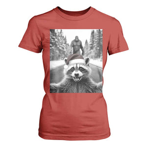 Funny Racoon With Bigfoot Selfie Christmas T Shirt For Women TS14 Red Print Your Wear