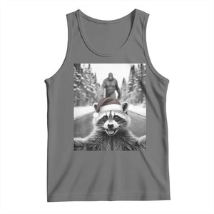 Funny Racoon With Bigfoot Selfie Christmas Tank Top TS14 Black Heather Print Your Wear
