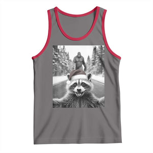 Funny Racoon With Bigfoot Selfie Christmas Tank Top TS14 Deep Heather Red Print Your Wear