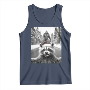 Funny Racoon With Bigfoot Selfie Christmas Tank Top TS14 Navy Print Your Wear