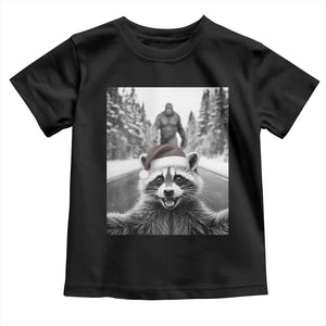 Funny Racoon With Bigfoot Selfie Christmas Toddler T Shirt TS14 Black Print Your Wear