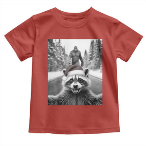 Funny Racoon With Bigfoot Selfie Christmas Toddler T Shirt TS14 Red Print Your Wear