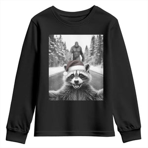 Funny Racoon With Bigfoot Selfie Christmas Youth Sweatshirt TS14 Black Print Your Wear