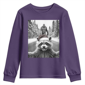 Funny Racoon With Bigfoot Selfie Christmas Youth Sweatshirt TS14 Purple Print Your Wear