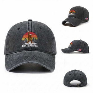 Funny Bigfoot Christmas Washed Cotton Baseball Cap I Hate People TS14 Washed Cap Universal Fit Dark Gray Print Your Wear