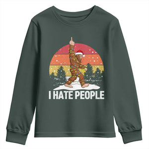 Funny Bigfoot Christmas Youth Sweatshirt I Hate People TS14 Dark Forest Green Print Your Wear