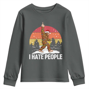 Funny Bigfoot Christmas Youth Sweatshirt I Hate People TS14 Dark Heather Print Your Wear
