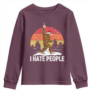 Funny Bigfoot Christmas Youth Sweatshirt I Hate People TS14 Maroon Print Your Wear
