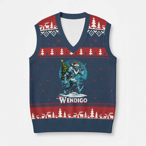 Funny Wendigo Monster Xmas V-Neck Knit Sweater Vest Rock On Hand Meme Xmas TS14 Navy Red Print Your Wear