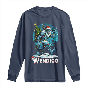 Funny Wendigo Monster Christmas Long Sleeve Shirt Rock On Hand Meme Xmas TS14 Navy Print Your Wear