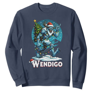 Funny Wendigo Monster Christmas Sweatshirt Rock On Hand Meme Xmas TS14 Navy Print Your Wear