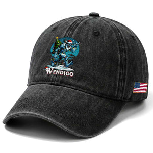 Funny Wendigo Monster Christmas Washed Cotton Baseball Cap Rock On Hand Meme Xmas TS14 Print Your Wear