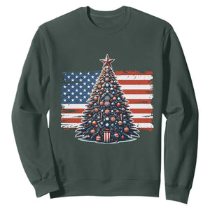 Patriotic American Flag Christmas Sweatshirt TS14 Dark Forest Green Print Your Wear