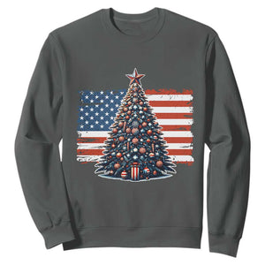 Patriotic American Flag Christmas Sweatshirt TS14 Dark Heather Print Your Wear