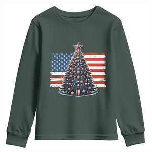 Patriotic American Flag Christmas Youth Sweatshirt TS14 Dark Forest Green Print Your Wear