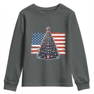 Patriotic American Flag Christmas Youth Sweatshirt TS14 Dark Heather Print Your Wear