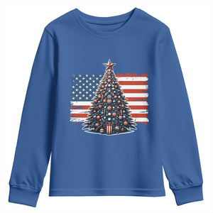 Patriotic American Flag Christmas Youth Sweatshirt TS14 Royal Blue Print Your Wear