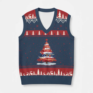Xmas Tree American Flag Patriotic V-Neck Knit Sweater Vest TS14 Navy Red Print Your Wear