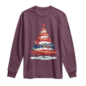 Christmas Tree American Flag Patriotic Long Sleeve Shirt TS14 Maroon Print Your Wear