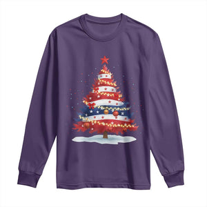 Christmas Tree American Flag Patriotic Long Sleeve Shirt TS14 Purple Print Your Wear