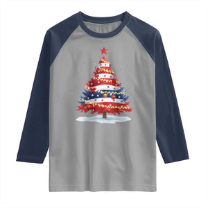 Christmas Tree American Flag Patriotic Raglan Shirt TS14 Sport Gray Navy Print Your Wear