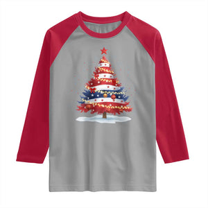 Christmas Tree American Flag Patriotic Raglan Shirt TS14 Sport Gray Red Print Your Wear