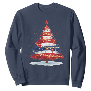 Christmas Tree American Flag Patriotic Sweatshirt TS14 Navy Print Your Wear