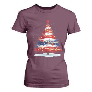 Christmas Tree American Flag Patriotic T Shirt For Women TS14 Maroon Print Your Wear