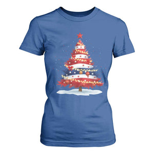 Christmas Tree American Flag Patriotic T Shirt For Women TS14 Royal Blue Print Your Wear