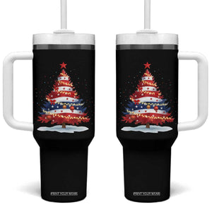Christmas Tree American Flag Patriotic Tumbler With Handle TS14 One Size: 40 oz Black Print Your Wear