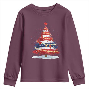 Christmas Tree American Flag Patriotic Youth Sweatshirt TS14 Maroon Print Your Wear