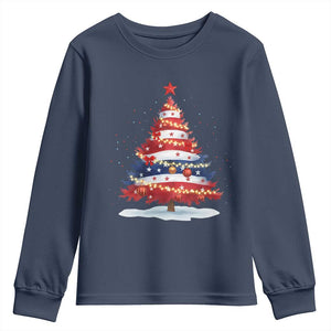 Christmas Tree American Flag Patriotic Youth Sweatshirt TS14 Navy Print Your Wear