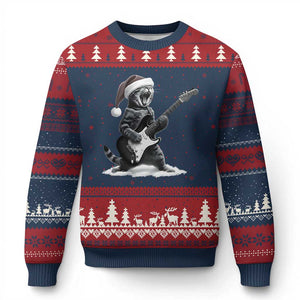 Funny Cat Guitar Ugly Christmas Sweater Rock and Roll Xmas TS14 Navy Red Print Your Wear