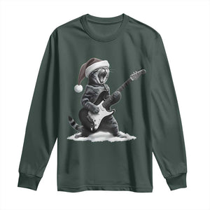 Funny Cat Guitar Long Sleeve Shirt Rock and Roll Christmas TS14 Dark Forest Green Print Your Wear