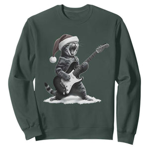 Funny Cat Guitar Sweatshirt Rock and Roll Christmas TS14 Dark Forest Green Print Your Wear