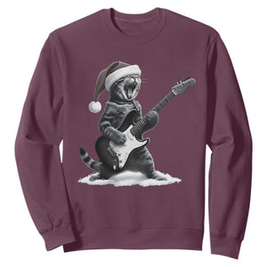 Funny Cat Guitar Sweatshirt Rock and Roll Christmas TS14 Maroon Print Your Wear