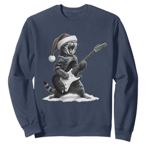 Funny Cat Guitar Sweatshirt Rock and Roll Christmas TS14 Navy Print Your Wear