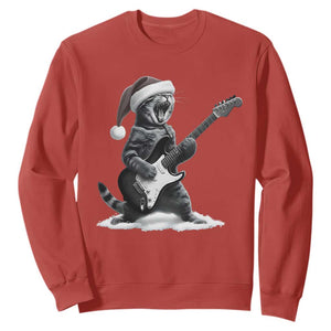 Funny Cat Guitar Sweatshirt Rock and Roll Christmas TS14 Red Print Your Wear