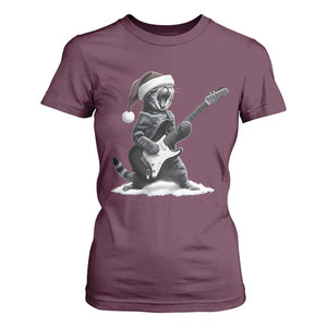 Funny Cat Guitar T Shirt For Women Rock and Roll Christmas TS14 Maroon Print Your Wear