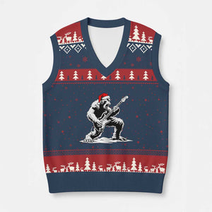 Funny Bigfoot Guitar V-Neck Knit Sweater Vest Rock and Roll Xmas TS14 Navy Red Print Your Wear