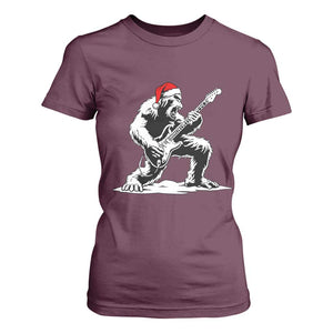 Funny Bigfoot Guitar T Shirt For Women Rock and Roll Christmas TS14 Maroon Print Your Wear
