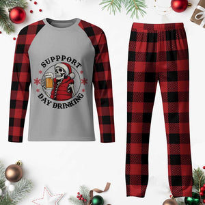 Funny Skeleton Beer Christmas Plaid Pajama Set Support Day Drinking TS14 Buffalo Plaid Print Your Wear