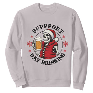 Funny Skeleton Beer Christmas Sweatshirt Support Day Drinking TS14 Ice Gray Print Your Wear